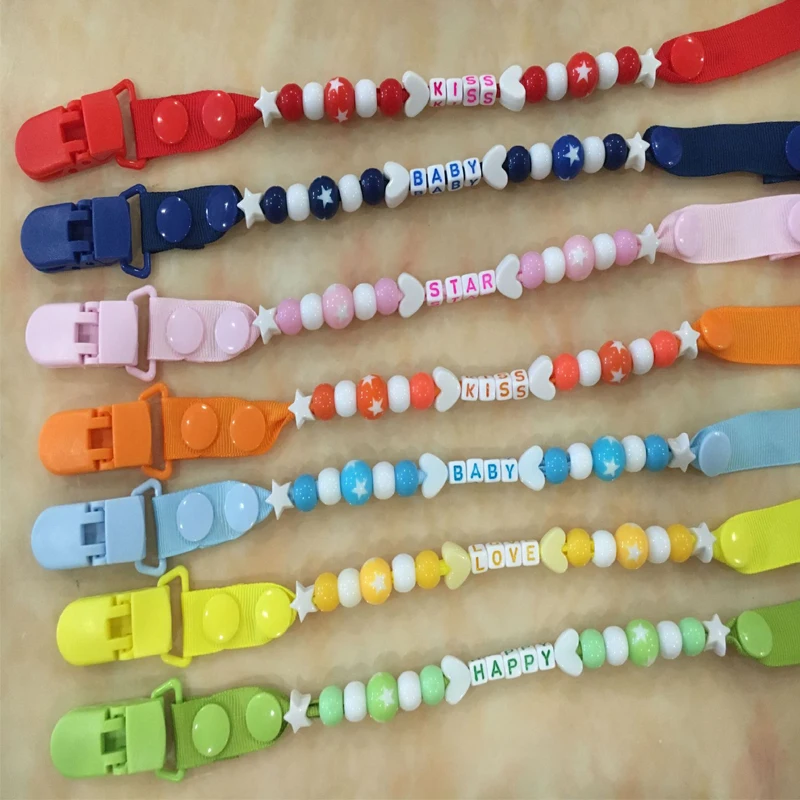 

Handmade Baby Pacifier Clips Crochet Beads Holder Chain Safe Soother Pacifier Five Star Baby Teether Teething