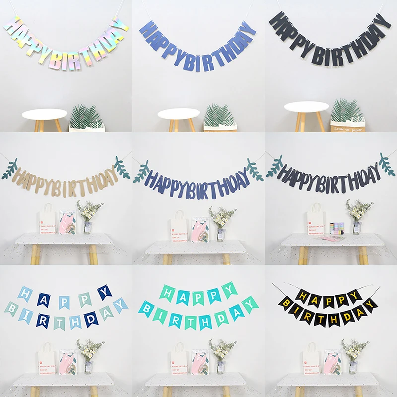 Happy Birthday Banner Leaf Alphabet Banner Garland Flags Bunting Happy Birthday Party Decoration Baby Shower Decorations