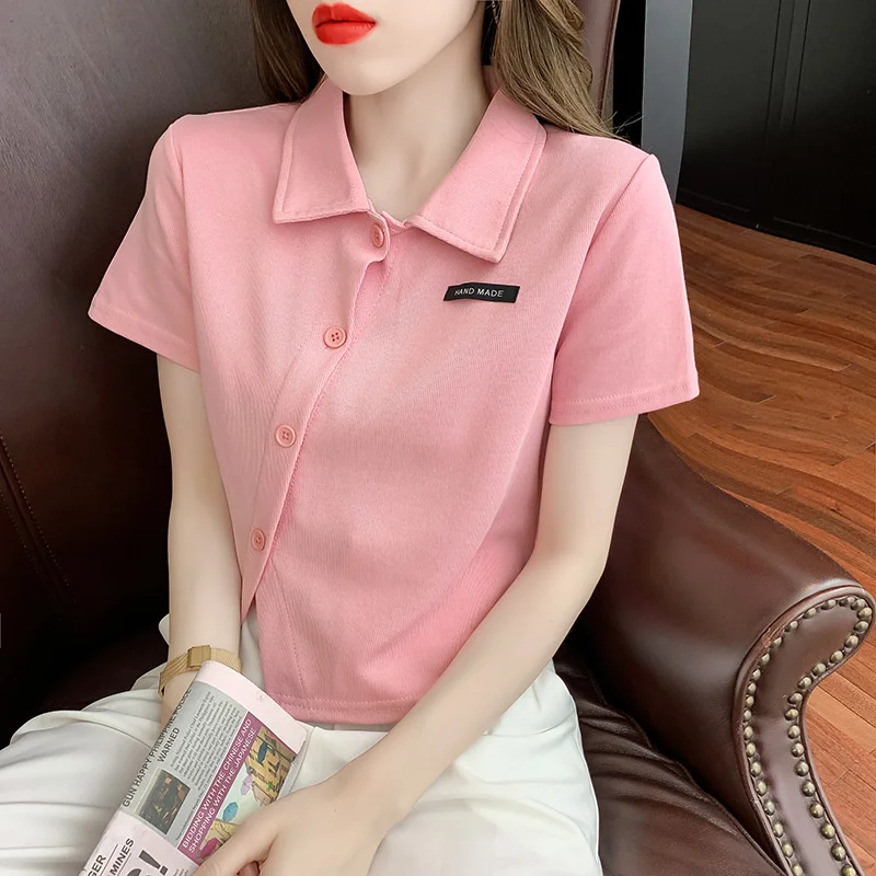 

Short sleeve T-shirt women's new summer 2021 Korean slim fit short style careful machine split T-shirt fashion