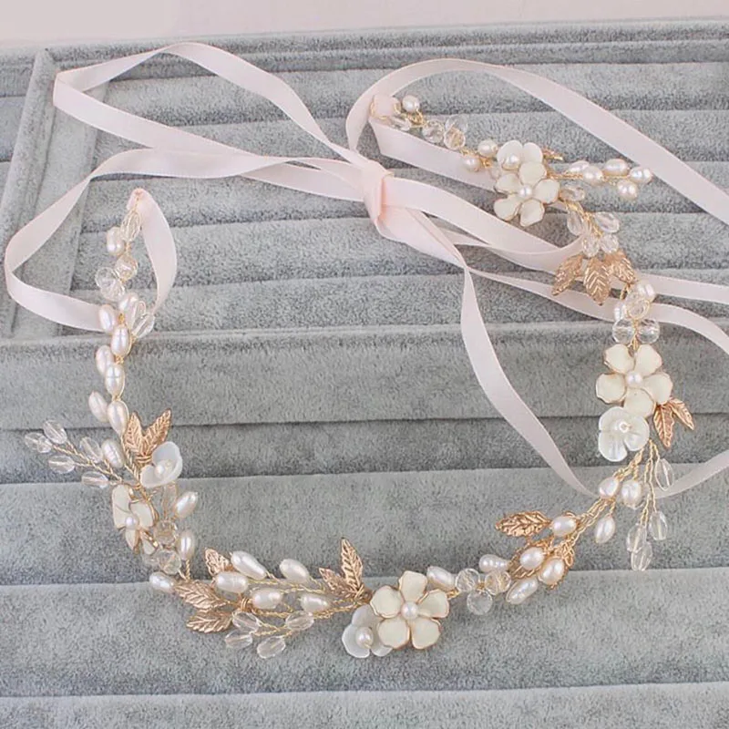

SLBRIDAL Handmade Crystals Freshwater Pearls Flower Leaf Wedding Headband Hair Vine Bridal Hair accessories Women Jewelry