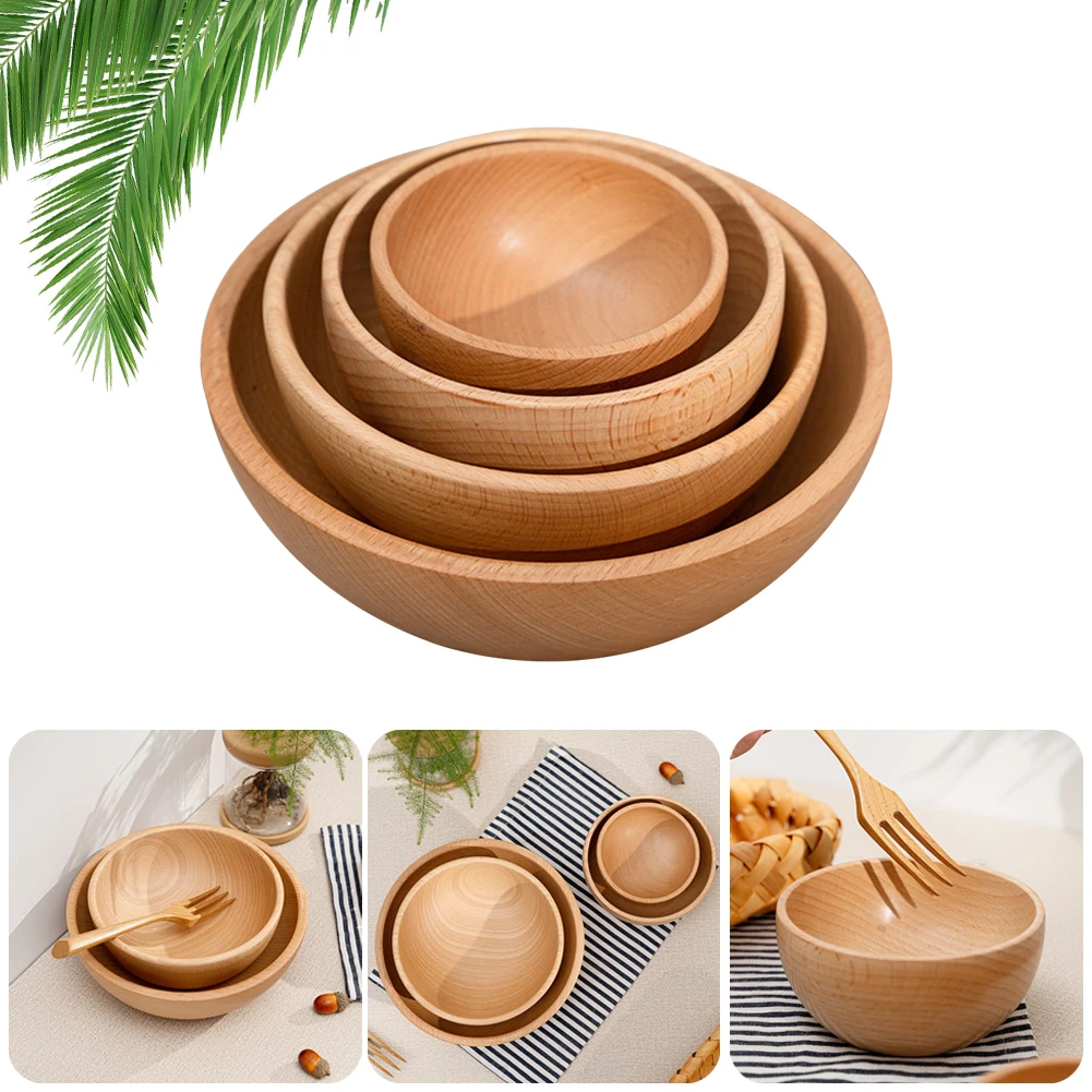 

Beechwood Salad Bowl Handcrafted Large Round Dining Bowl Serving Salad Soup Solid Wood Tableware Kitchen Accessories Shipping