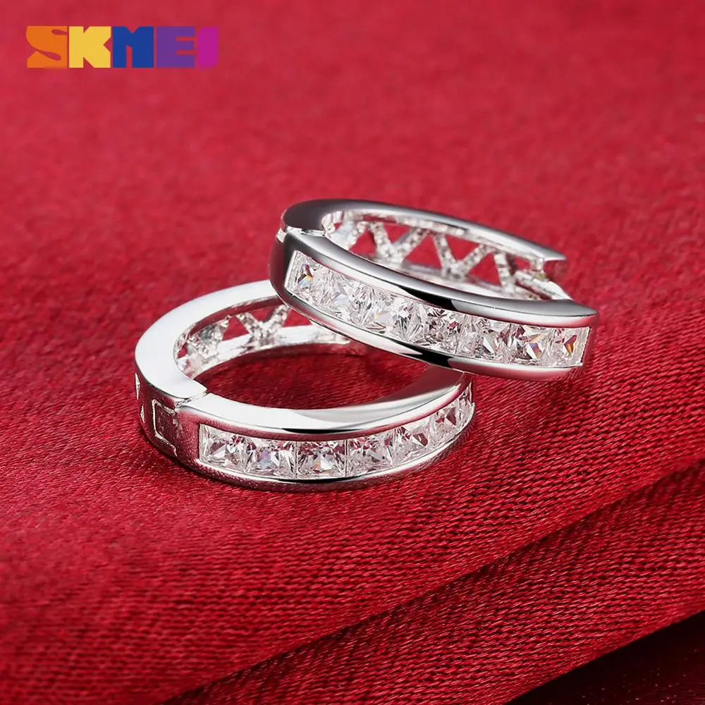 

1 Pair SKMEI Simple Rhinestone Mosaic Earrings Ring For Women Alloy Ear Post Circle Hoop Earrings Gift 1.8cm Dia LKN010