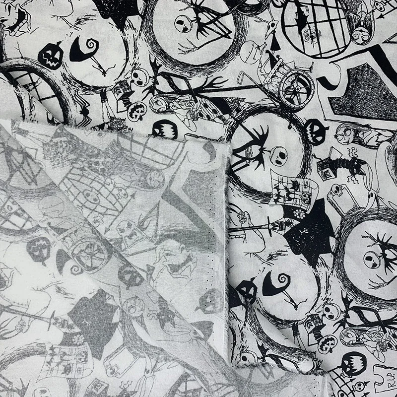 

Y.Zhe Beautiful 100% Cotton Fabric Black and White Skull Pattern Digital Printing Sewing Material Children Fabric Diy Shirt