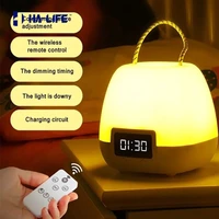 ha life led night light usb charge with remote control portable lamp clock display bedroom bedside lamp children gift