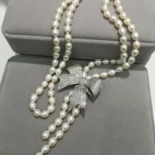 

Лидер продаж, длинное ожерелье из натурального пресноводного жемчуга, 7-8 мм