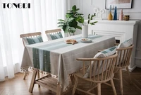 tongdi table cloth european elegant tassels lace stripe plaid linen durable decor for christmas home living dining room kitchen