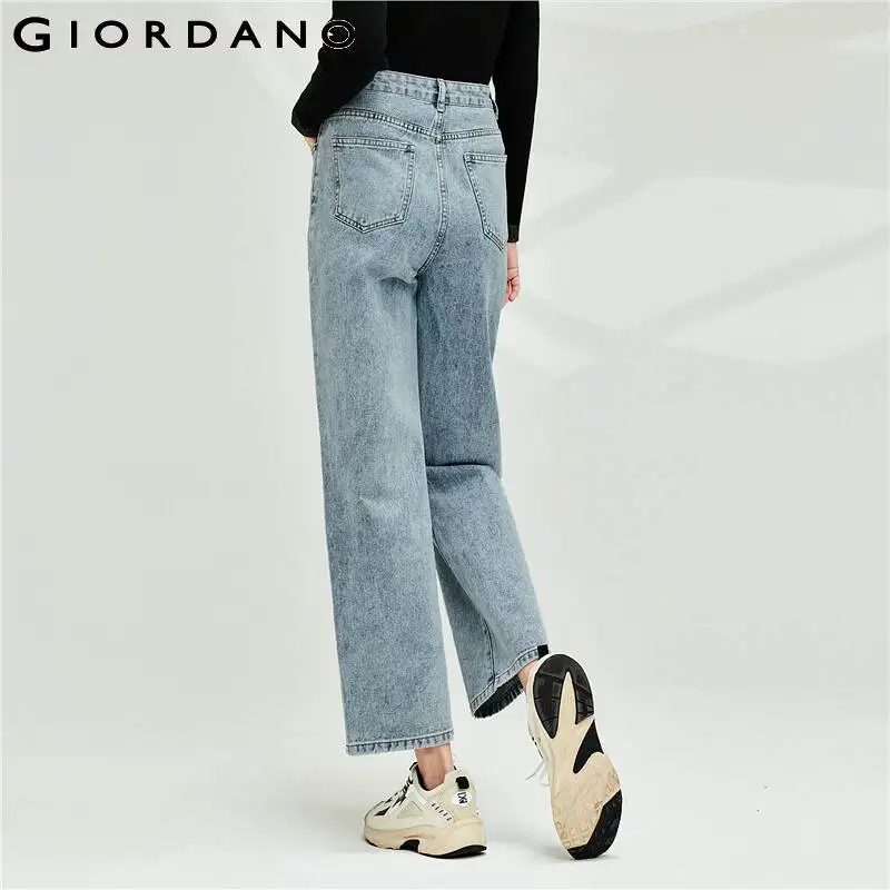 

Giordano Women Jeans Straight Wide Leg Washed Jeans Zip Fly Button Closure Soft Casual Pantalon Jean Femme 96410607