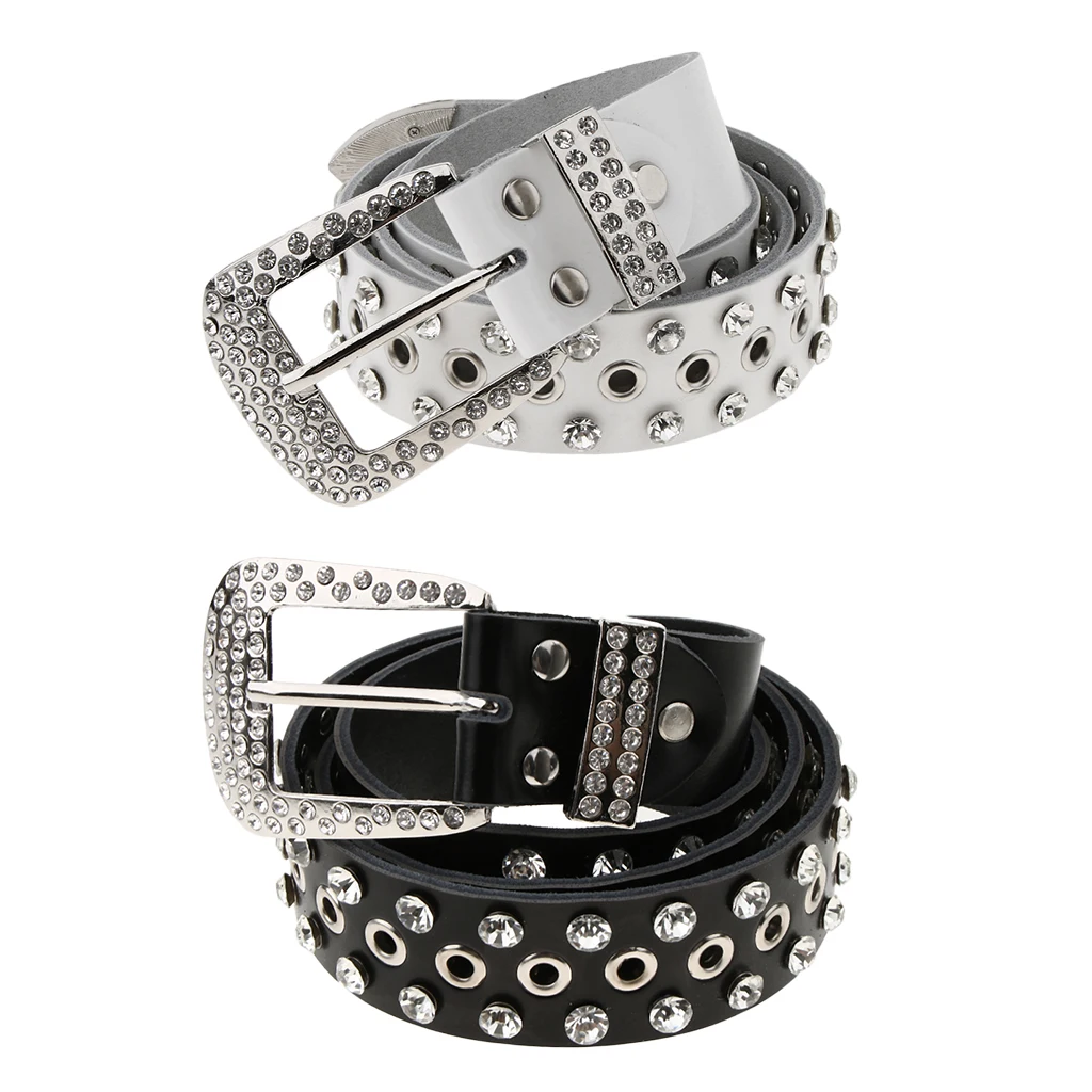 

Womens Men Leather Belt Fashion Rhinestone Crystal Belt Adjustable Waistband