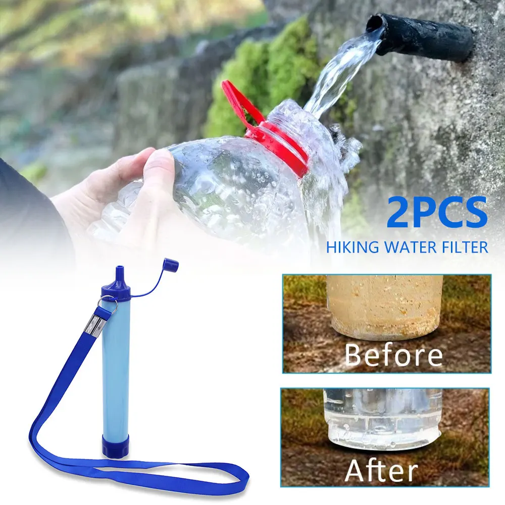 

2pcs Blue Water Filter Straw Portable Personal Water Filtration Water Purifiers Outdoor Emergency Preparedness Purifying Device