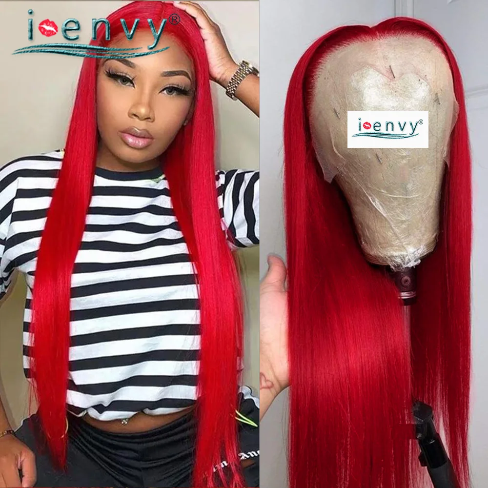

Straight Human Hair Wigs Red Burgundy Lace Front Wig For Women Pre Plucked Peruvian 99J Colored Transparent Lace Front Wig Remy