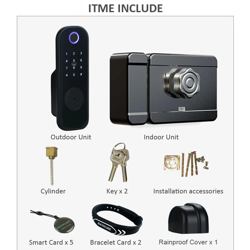 

RAYKUBE Fingerprint Door Lock Electronic smart homePassword Phone APP Unlock Support Tuya/Smartlife/TT Lock APP Metal Gate Hotel
