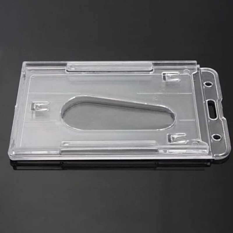 

Clear 10x6cm Vertical Hard Plastic Badge Holder Double Card ID Transparent