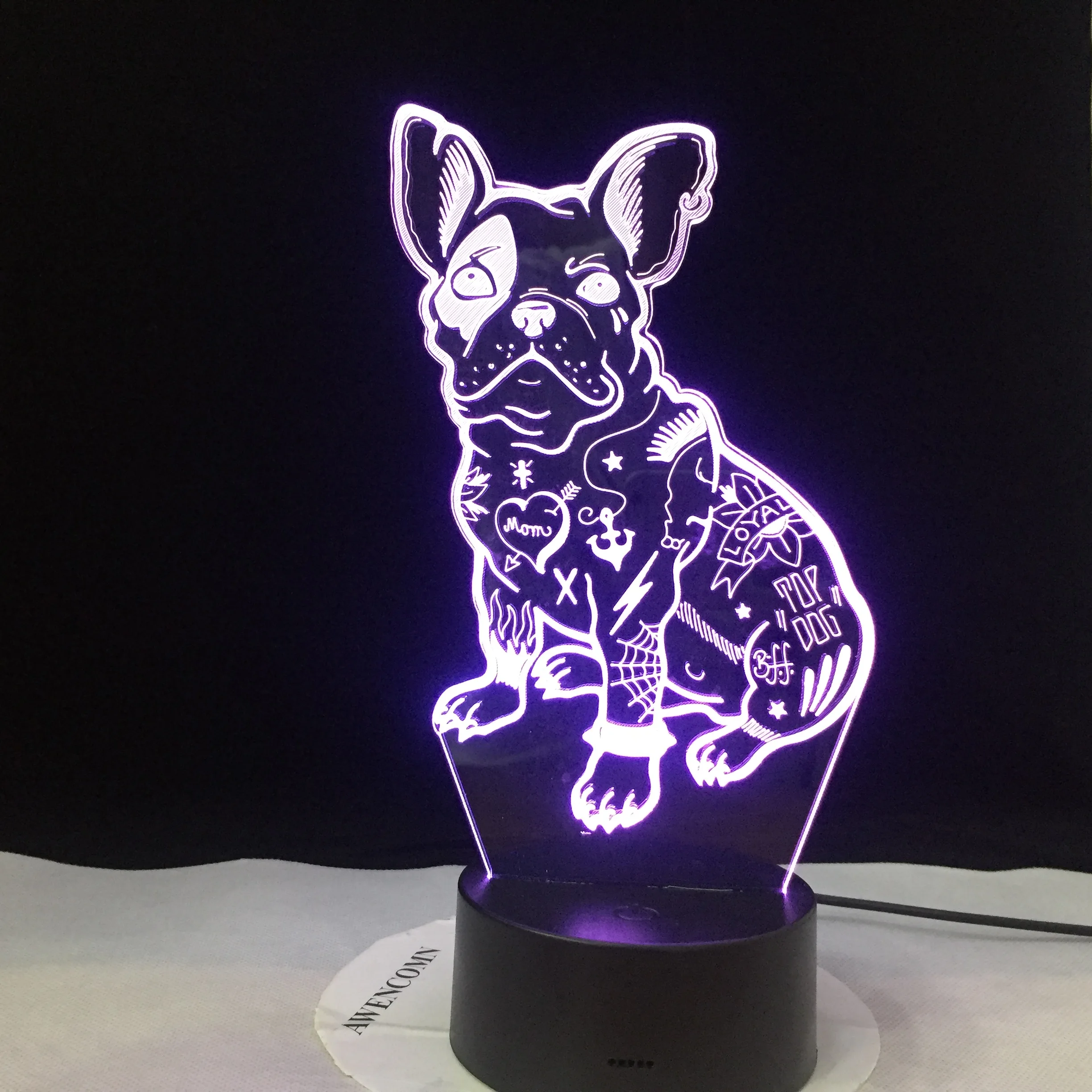 Светодиодный настольный 3d светильник Bulldog 2019 французская Милая любовь щенок RGBw