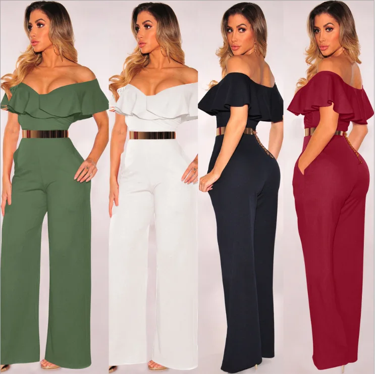 

Summer Sexy Women Jumpsuits Sexy Lotus Leaf Edge Lin Tai Pants Short Sleeve Female One-piece Wide-leg Pants Rompers