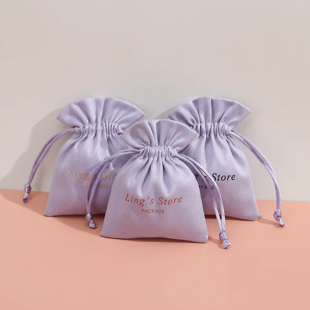 

100pcs Velvet Pouches Bag Purple Wedding Parry Gift Candy Drawstring Bag for Jewelry Earring Display Packaging Personalized Logo