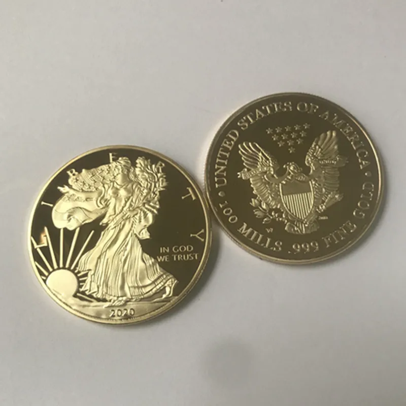 100 шт. свобода 2020 значок статуя 24K настоящее золото покрытием 40 мм животное ealge