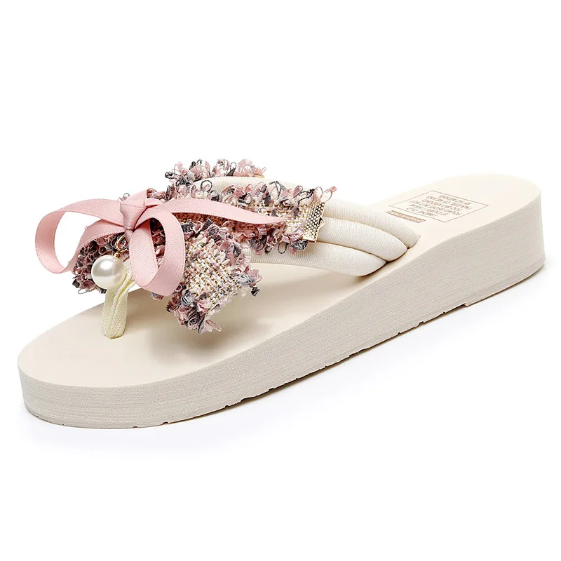 

2021 fashion Summer Hot Sale Graceful Bow Flip-flops Women's Seaside Beach Slippers Flat All-Matching Women Sandals girls 35-42