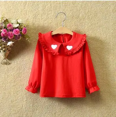 Red baby girls clothes spring t-shirts long-sleeve lovely princess tshirt cotton o-neck female children clothing top tees - Color: Red