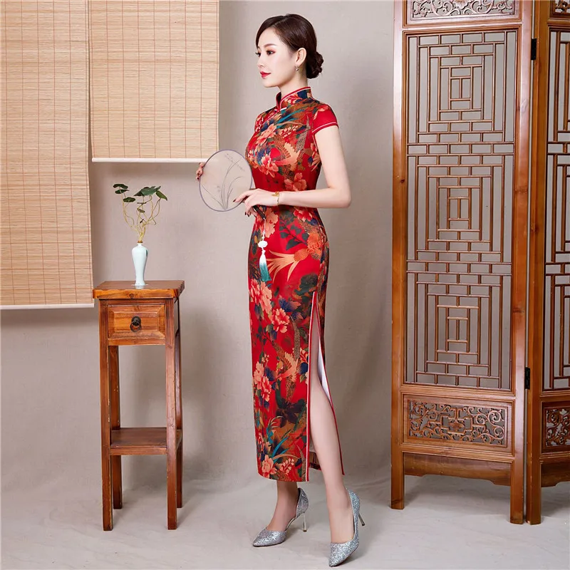 Китайское свадебное платье женское Cheongsam тонкое китайское традиционное платье женское длинное Qipao для свадебной вечеринки платье размера плюс