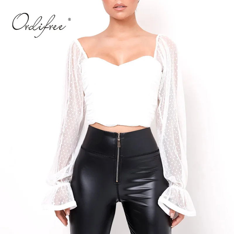 Женская шифоновая блузка Ordifree в горошек с длинным рукавом летняя 2021 | одежда