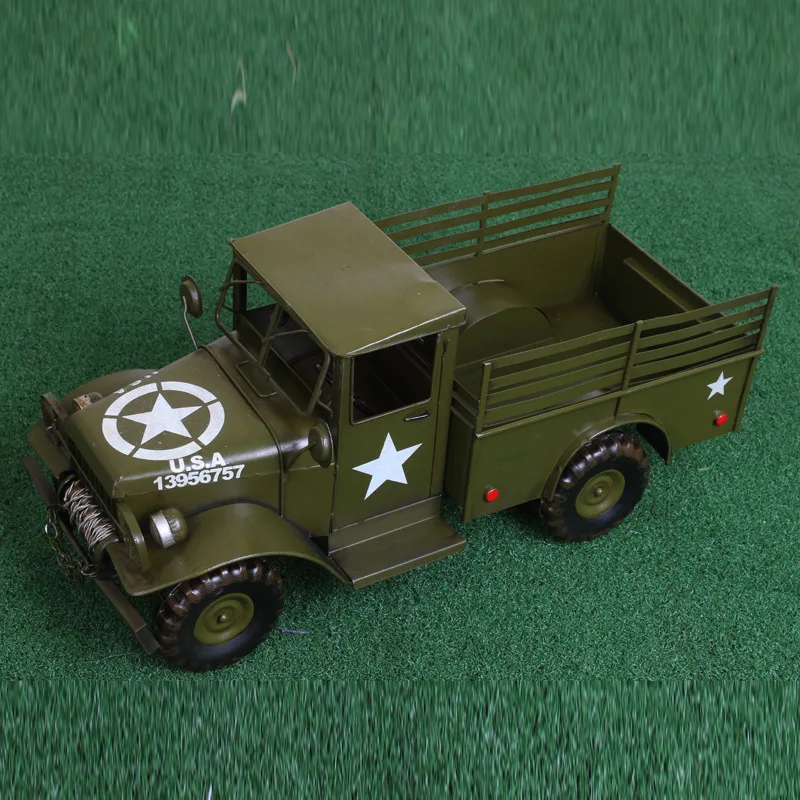 

Ретро модель автомобиля из олова Второй мировой войны 44x19x20 см, креативная ностальгическая модель автомобиля, металлические поделки, литые ...