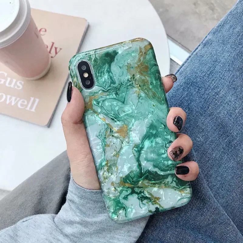 Многоцветный Блестящий Мраморный чехол для iPhone XR, чехол с рисунком лимона, силиконовый IMD чехол для iPhone 6S 6 7 8 Plus, iPhone XR X Xs Max 11 чехол - Цвет: Многоцветный
