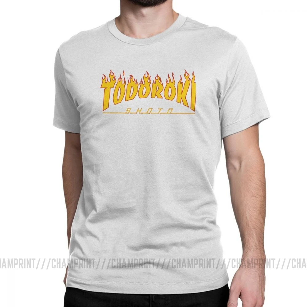 Todoroki Shoto, Винтажные Футболки с героями мультфильма «Мой герой», футболки для мужчин, аниме, манга, одежда с короткими рукавами, обычные футболки, очищенные хлопковые футболки - Цвет: Белый