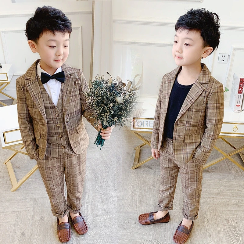 Костюм для мальчиков свадебная Цветочная куртка жилет брюки комплект одежды