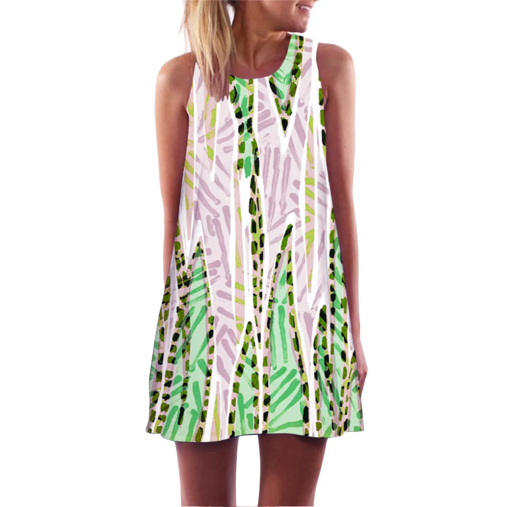 Women Summer Dress Vintage Beach Printed Sweet Boho Sleeveless Leisure Korean Version Short Mini Vestidos Plus Size#PP | Женская одежда