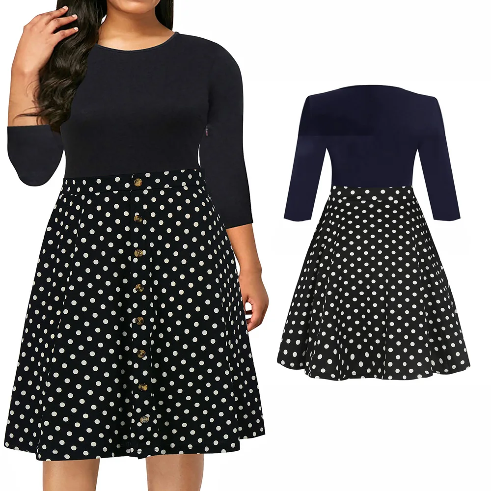 Женское винтажное платье в горошек Joineles осеннее размера плюс 9XL с круглым вырезом