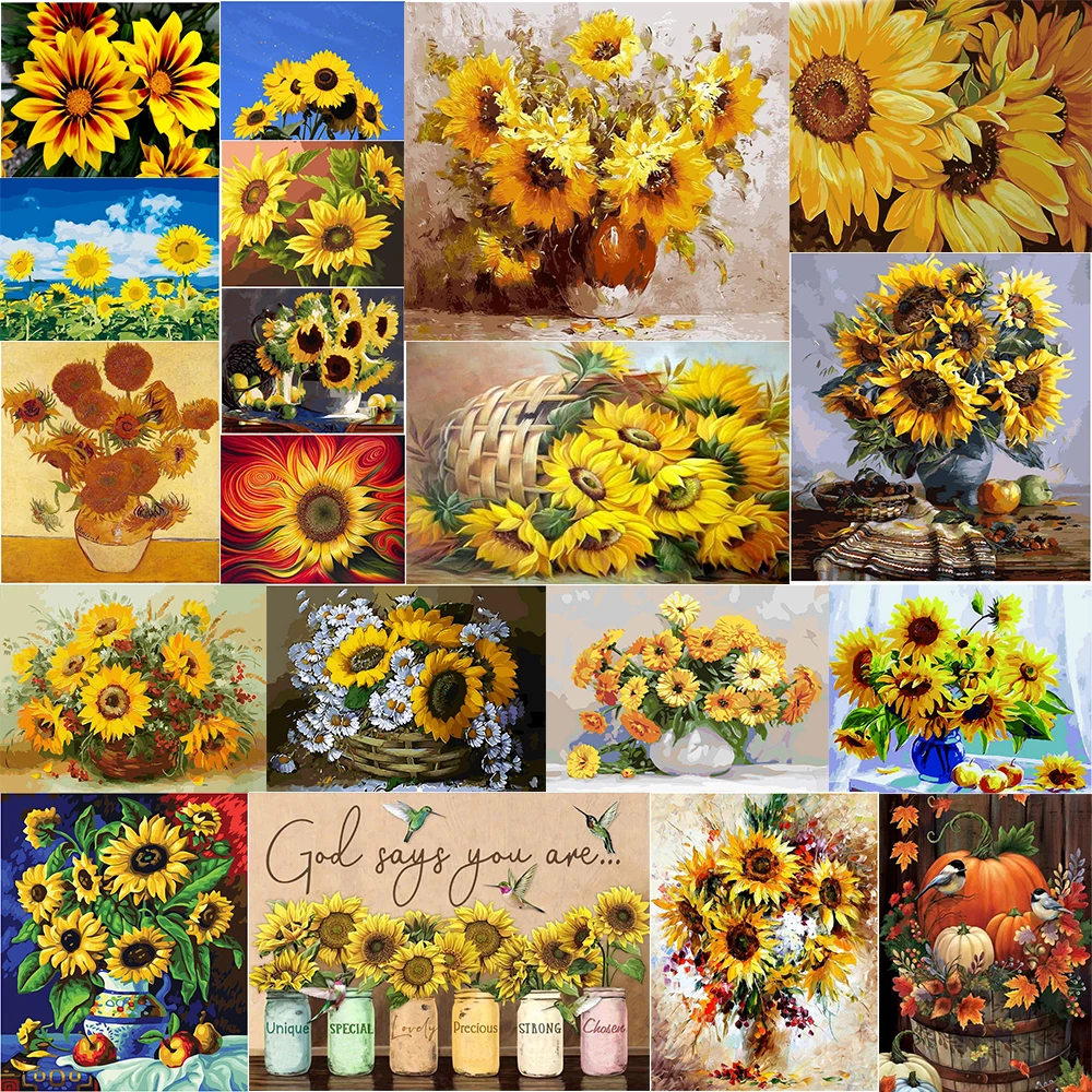 Flower Landscape Art Square Round 5D Flower Diamond Painting Sunflower Oil Painting Brand New Mosaic Cross Stitch Home Decor