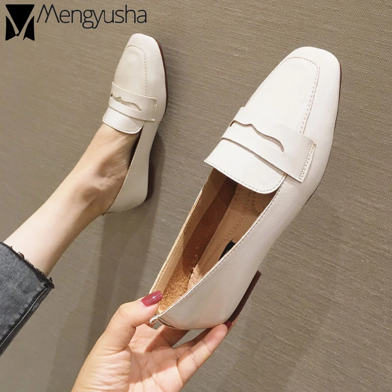 Зимняя обувь на плоской подошве женские лоферы балерины квадратный носок