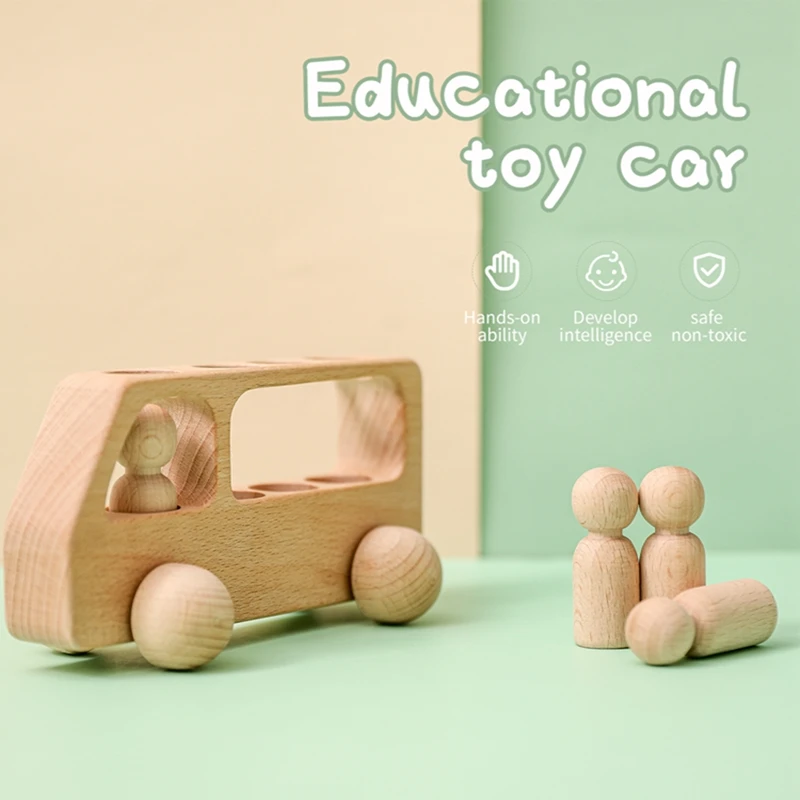Juego de juguetes educativos Montessori de madera con clavija para beb&eacute;, juguete de puzle con Bus de haya para ni&ntilde;os de 0 a 3 a&ntilde;os, regalo de cumplea&ntilde;os, 1Set-1