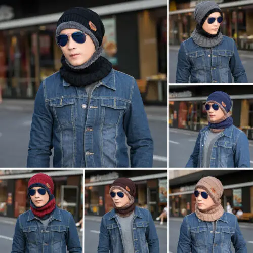 

Universal Fashion Men'ss Womens Unisex Solid Beanie Cap + Scarf Sets Solid Knitted Hats Neck Warm