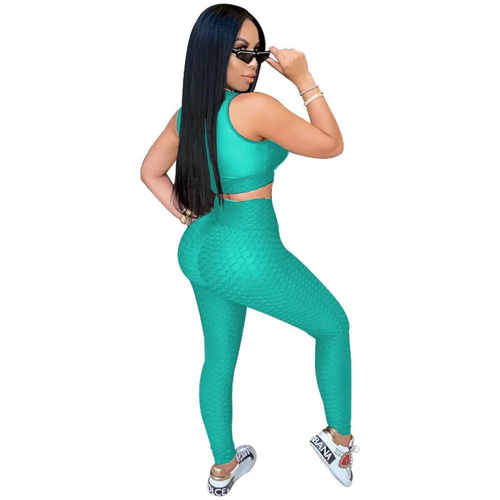 

Casual Sporty Workout Women 2pcs Matching Set Fitness Clothing Mesh Tank Cropped Top+jogger Skinny Pant Casual Plus Size Outfits