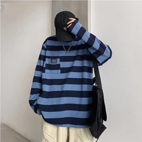 hot sale 2021 striped all match mens t shirt harajuku korean style loose oversized long sleeve clothes hip hop streetwear tops