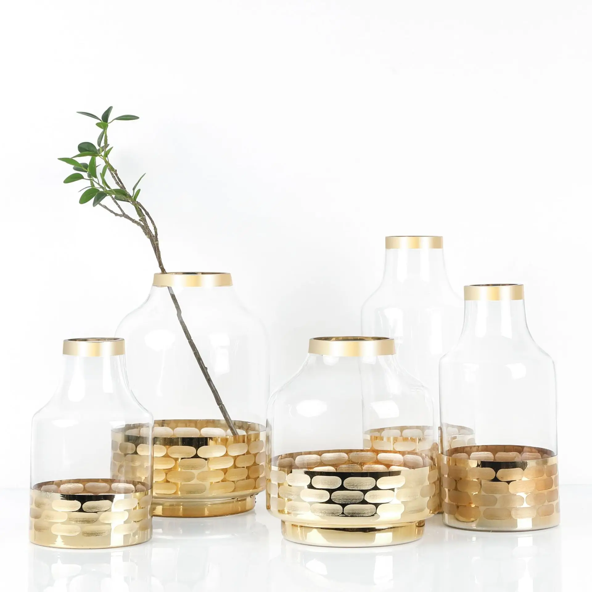 Скандинавская простая стеклянная ваза с гальваническим золотым покрытием