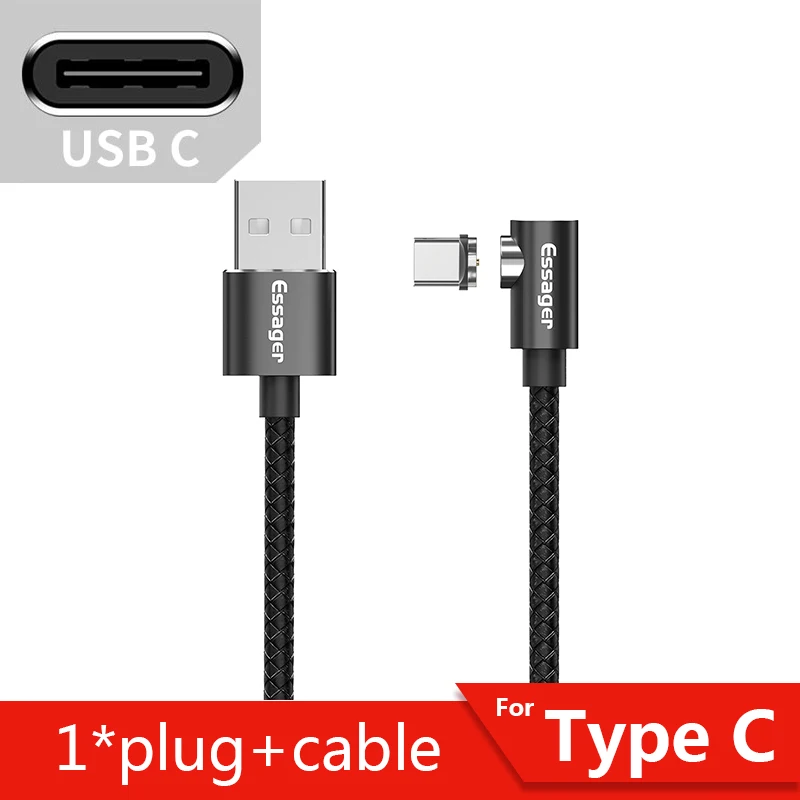 Black Type C Cable Essager 1/2 м Магнитный кабель Micro usb type C адаптер зарядное устройство Быстрая зарядка для iPhone 11 XR X Xiaomi Redmi Магнитный шнур для телефона - Цвет: Black Type C Cable