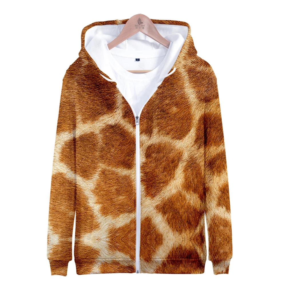 Толстовка с капюшоном на молнии для мужчин/женщин объемным принтом жирафа