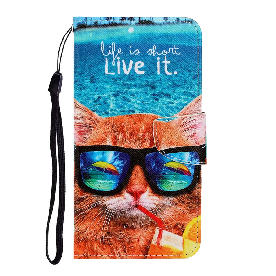 Fundas кожаный чехол для телефона для Apple iPhone 11 Pro XR X XS Max 8 7 6 6S Plus Бумажник Флип Coque сумка Capa D09F - Цвет: Undersea Cat