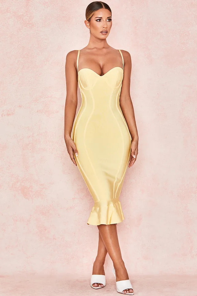 2019 New Summer Bandage Dress Women Elegant Club Party Sexy Sleeveless Yellow Mermaid Vestido | Женская одежда
