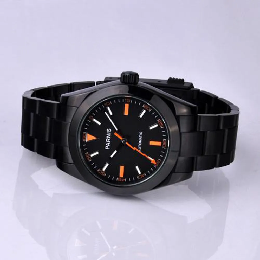 Parnis Sapphire Glass Automatic Men's Watch Miyota 8215 Black Dial Luminous Flash Hand PVD Coated 40mm relogio masculino | Наручные