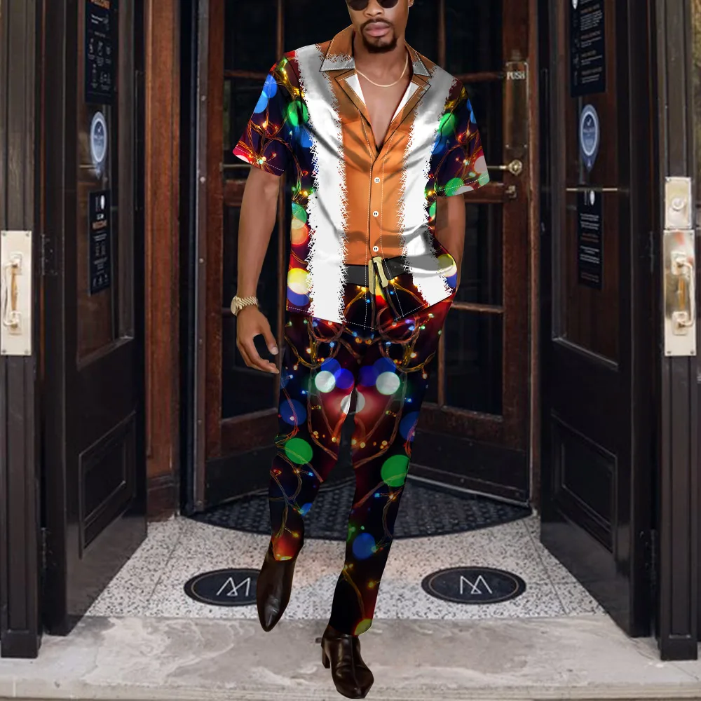 

Christmas Print New Men's Clothing Summer 2022 Hawaiian Vintage Casual Suit Short Sleeve Shirt Trousers 2-Piece Fashion Street