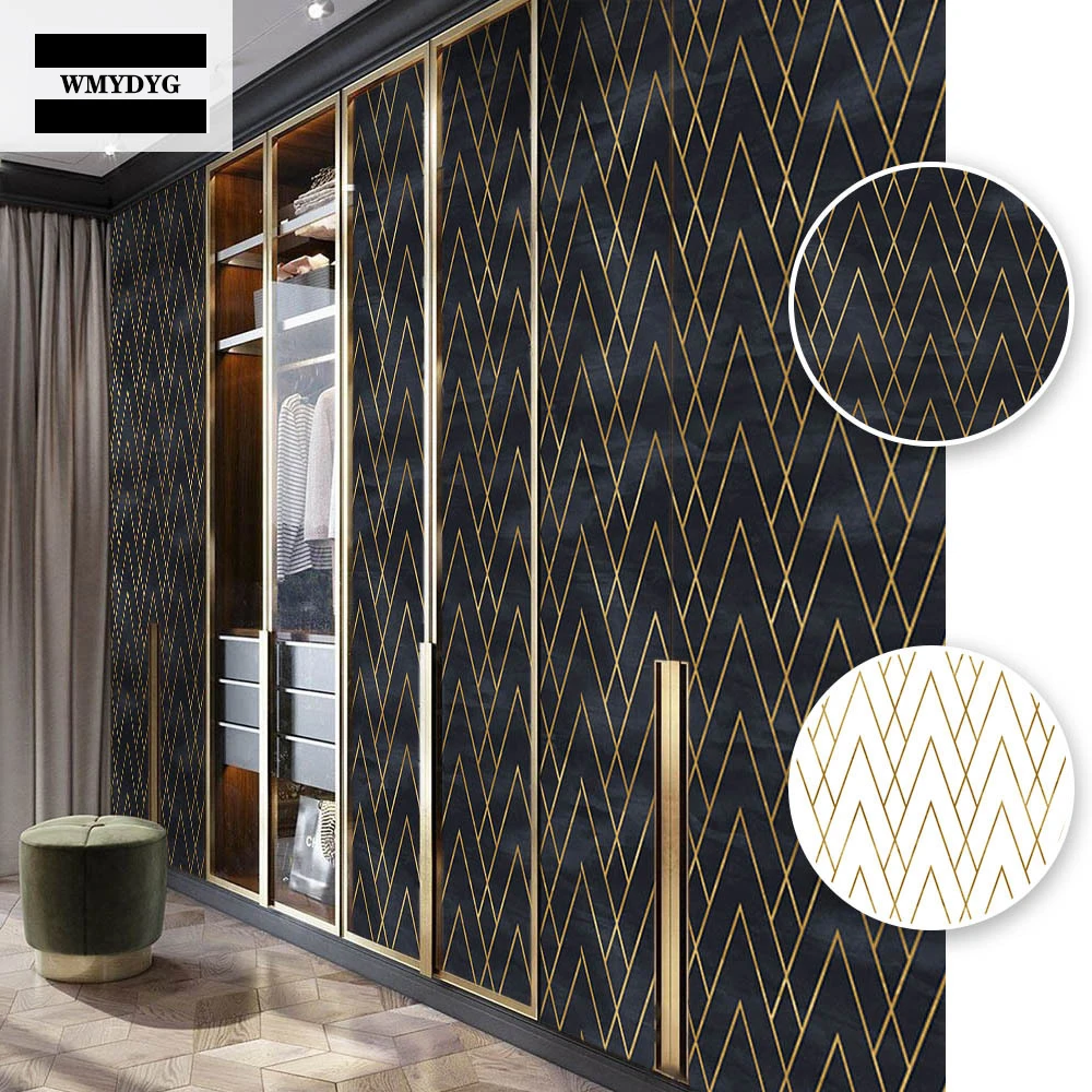 Black Gold Self Adhesive Wallpaper Peel and Stick Geometric Contact Paper Bedroom Wall Renovation Furniture Stickers