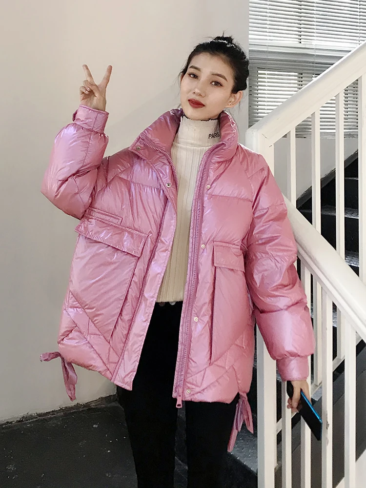 

2020 Winter Women Stand Collar Bright Color Down Coat 90% White Duck Down Parkas Thickness Warm Oversize Snow Outwear