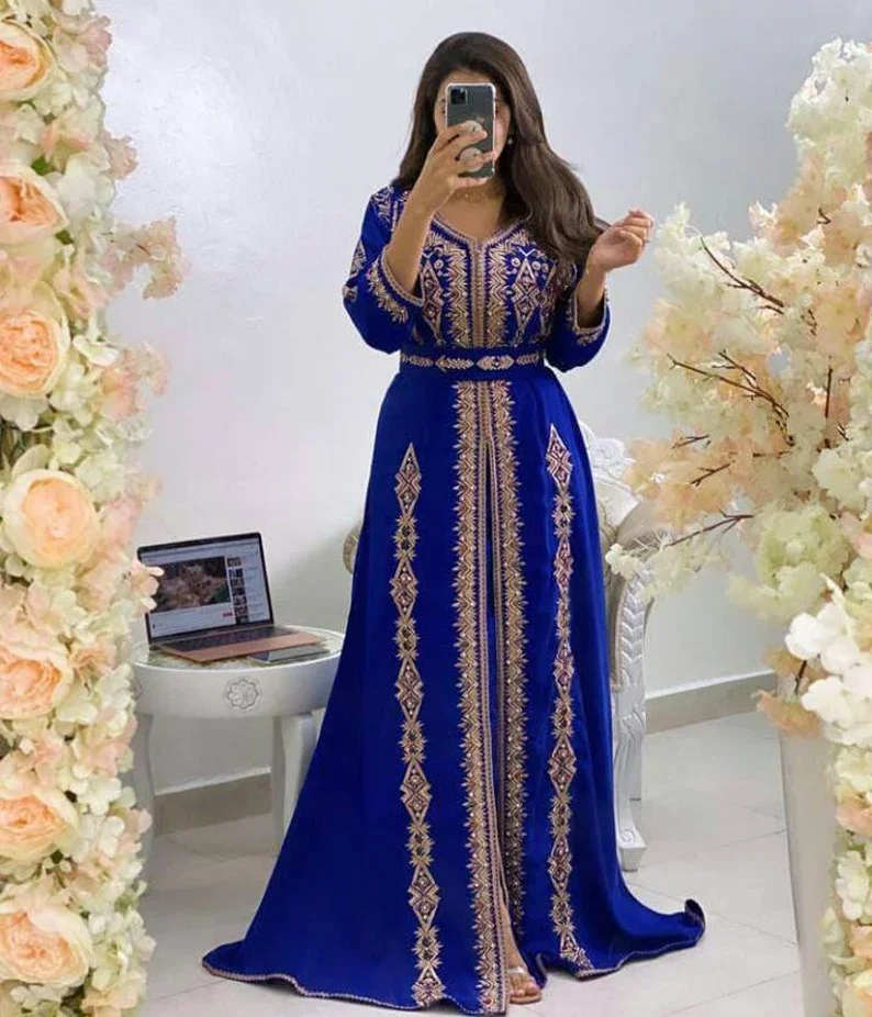 

Burgundy Moroccan Kaftan Evening Dresses Long Luxury Party Dress Saudi Arabic Elegant Formal Evening Gown with Sleeves EV249