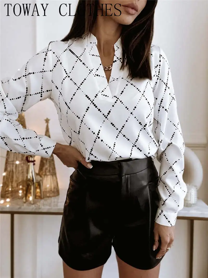 Женская офисная блузка с длинным рукавом элегантная белая Повседневная