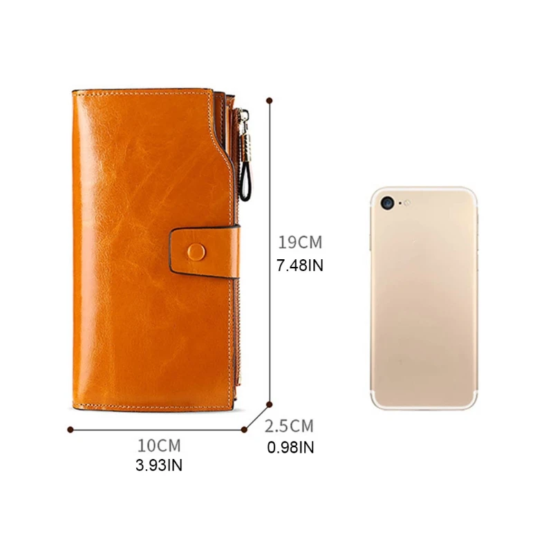 

Women RFID Blocking Large Capacity Wallet Female Luxury Wax Split Leather Clutch Long Wallet Card Phone Holder Organizer Handbag