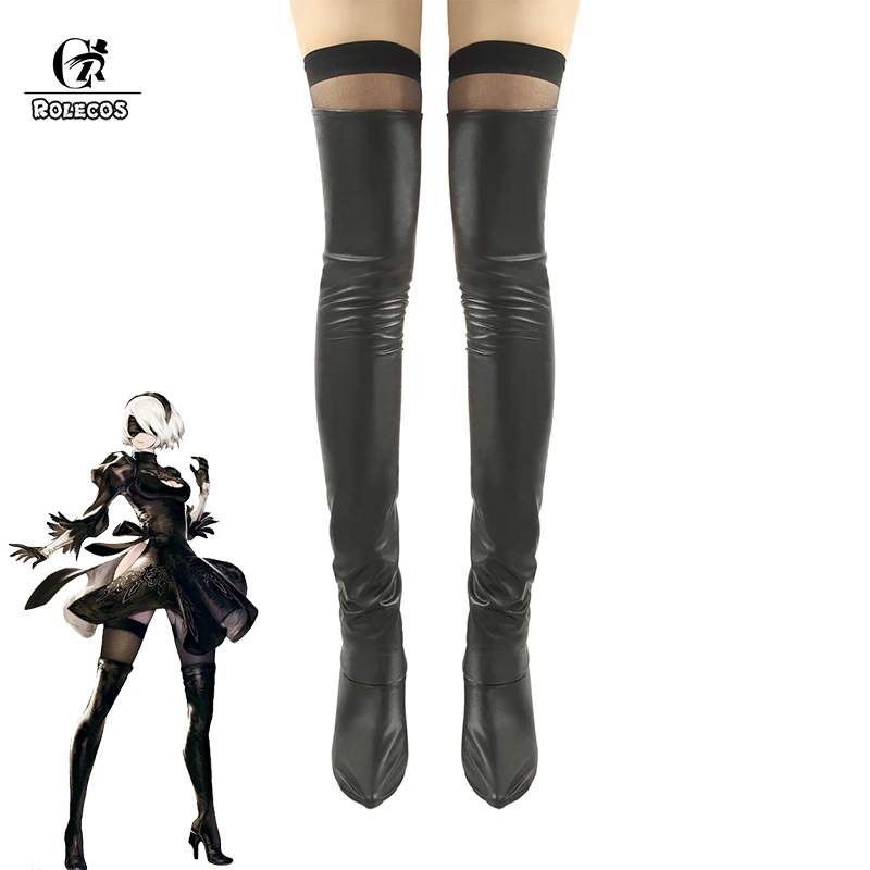 ROLECOS NieR:Automata/Обувь для костюмированной вечеринки Черная Женская обувь Длинные