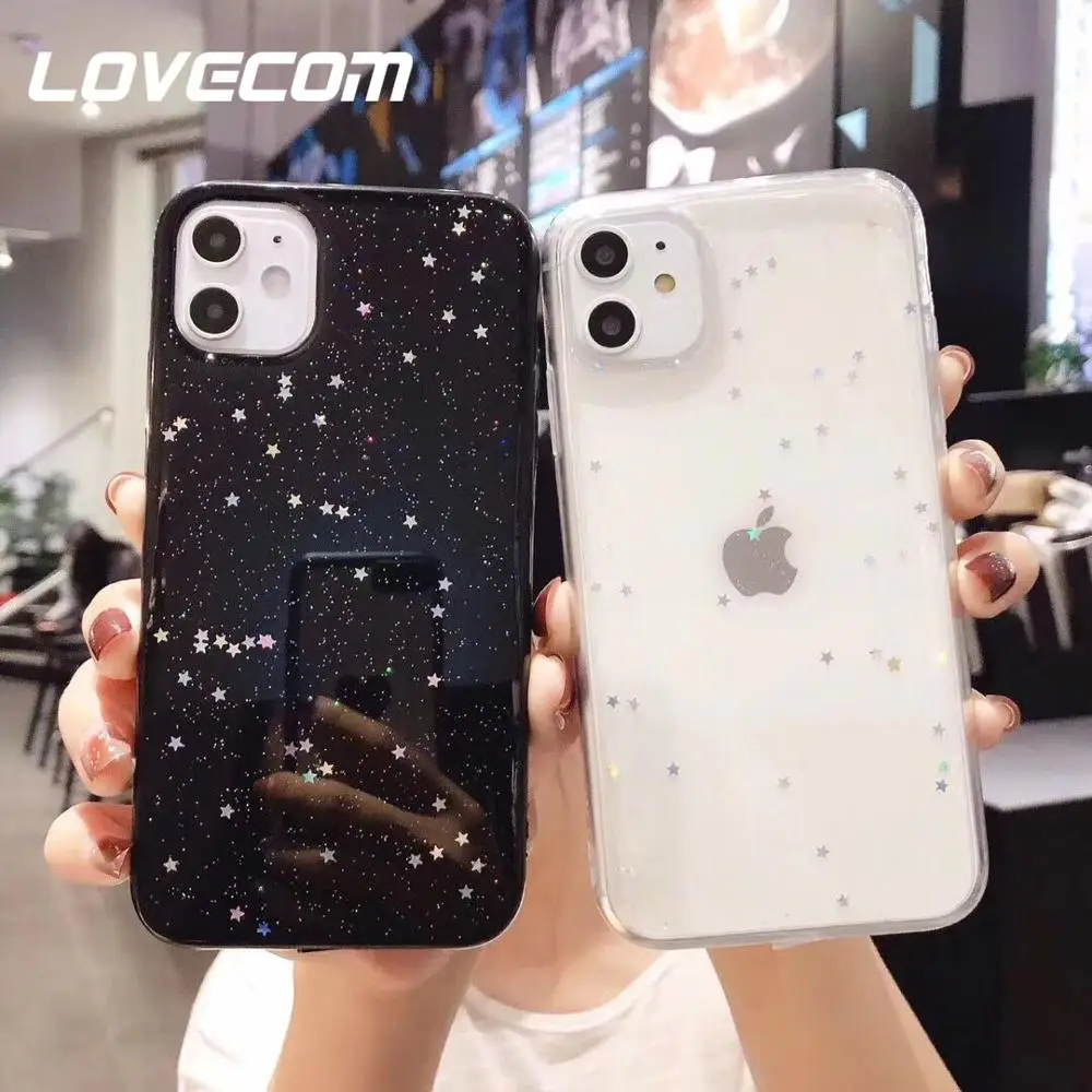 Прозрачный мягкий чехол LOVECOM из ТПУ для iPhone 11 Pro Max XR XS 6 6S 7 8 Plus блестящий